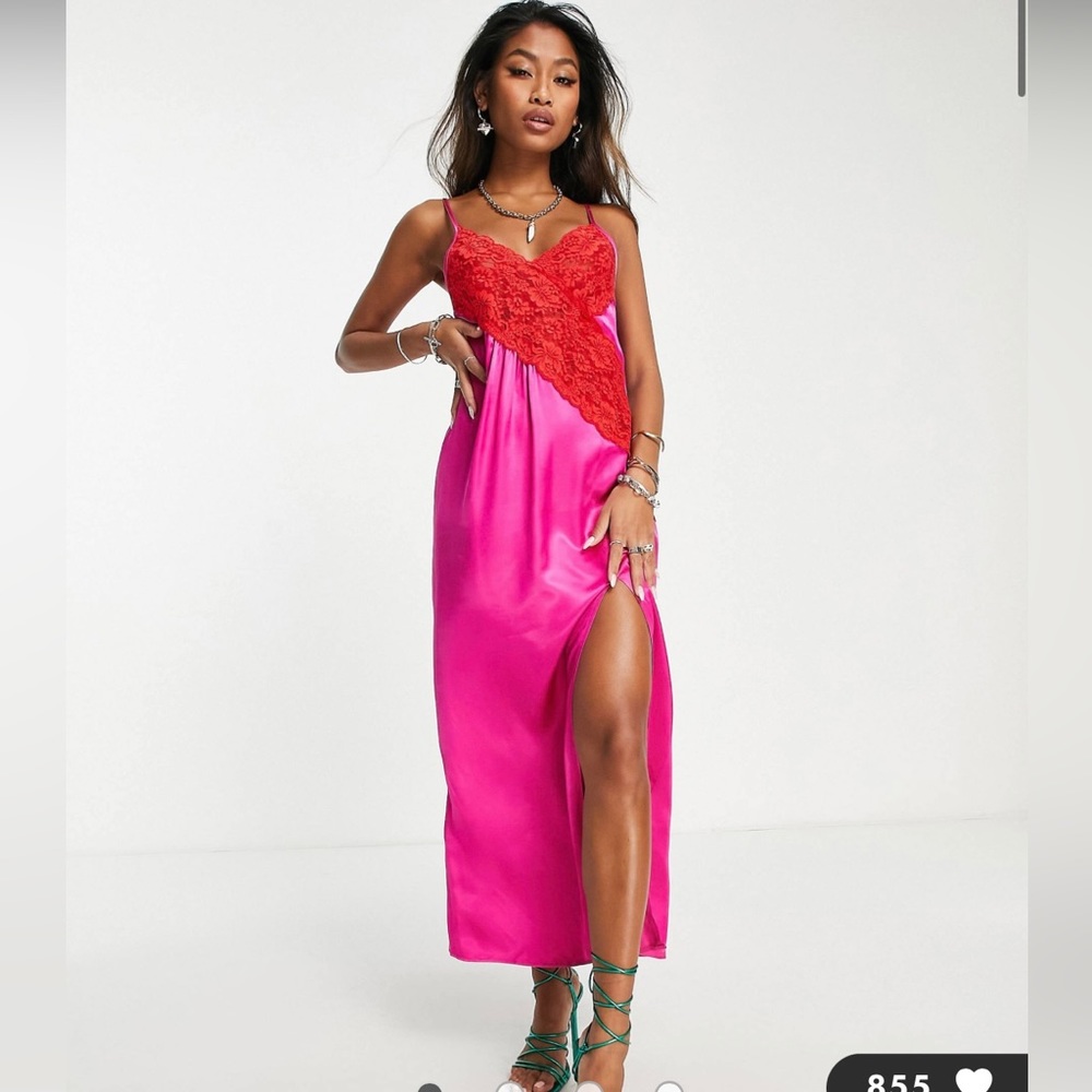 Topshop Contrast Lace Color Block Dress (US 6)
